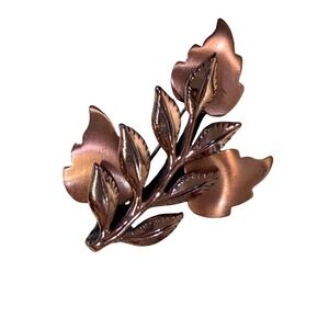 Vintage Mid Century Renoir 3DShiny & Matte‎ Finish Copper LeavesBrooch Pin